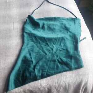 Emerald Cowl Neck Top With Ties And Asymmetrical Hem - Size Small